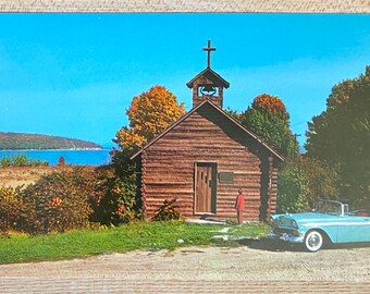 Old Indian MIssion Michigan Vintage Postcard, Traverse City Historical Landark Unused Souvenir Ephemera, Post Card Collector Gift