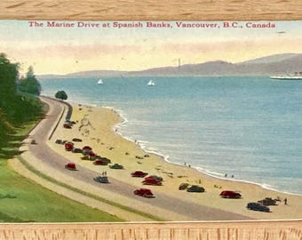 Marine Drive, Spanish Banks Vancouver BC Canada Postcard, Posted 1949, 3-Cent Canadian Postage Stamp, Travel Souvenir Memorabilia Ephemera