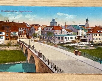 Jagstbrücke (Jagst Bridge) in Crailsheim, Germany Vintage Postcard, Historic Buildings, Jagst River Collectible Travel Souvenir Memorabilia