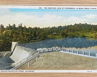 The Dam & Lake Evergreen Co Bear Creek Canon Postcard, Tourism Travel Keepsake Souvenir Memorabilia Post Card, Iconic Colorado Landmark
