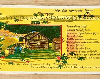 Stephen Foster’s "My Old Kentucky Home" Lyrics and Sheet Music Postcard, Posted 1982, International Peace Garden Postage Stamp