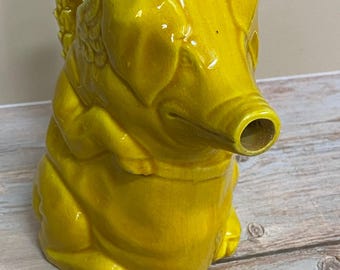 Vintage Yellow Pig Pitcher, Whimsical Farmhouse Creamer, Bright Mustard Ceramic Pig Kitchen Decor, Collectible Animal Pottery