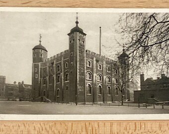 Tower of London, White Tower Black and White Vintage Postcard, Palace, Fortress, & State Prison Historic Structure Travel Memorabilia