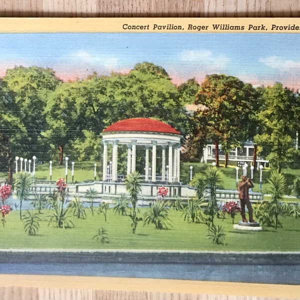 Concert Pavilion Roger Williams Park Providence R.I. Colored Vintage Postcard, Unposted Souvenir Ephemera, Vacation Attraction Gift for Her