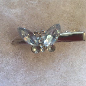 Vintage Blue Bead Butterfly and Silver-Tone Hair Clip, Unmarked Costume Jewelry, Wedding Bouquet, Mother&#39;s Day Gift, Vintage Brooch Art