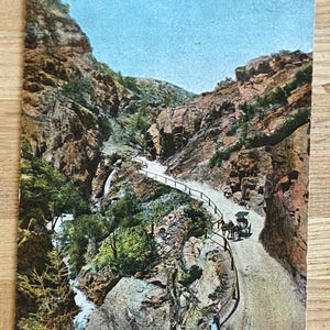 Ute Pass Maitou Springs Colo Postcard, Posted 1-cent Ben Franklin Green Stamp, American History Horse & Buggy Souvenir Ephemera Post Card