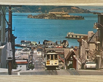 Cable Car on San Francisco Hill Collectible Vintage Postcard, San Francisco Bay & Alcatraz Advertising Souvenir Ephemera Unposted Post Card