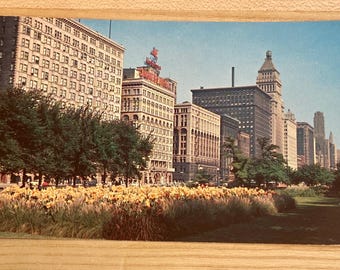 Michigan Blvd Chicago Illinois Postcard, Grant Park Congress Hotel Advertising Memorabilia Post Card, Historical Archetictrure Epehemera