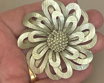 Coro Flower Brooch, 60s Dimensional Floral Pin Bridal Bouquet, Vintage Costume Jewelry Elegant Scarf or Lapel Pin Gift for Mom
