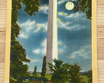 Washington Monument by Moonlight Washington DC Linen Postcard, Posted 1945, USN Free Postage, Collectible History Lover Gift