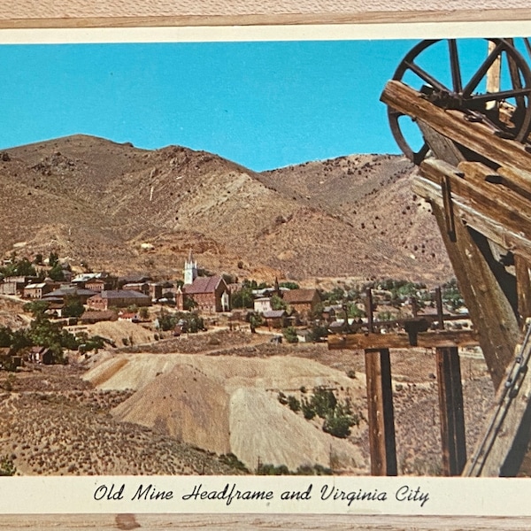 Virginia City Nevada Combination Shaft Headframe Postcard, Sutro Tunnel Eastern Slope of Mt. Davidson Unposted Post Card Souvenir Ephemera