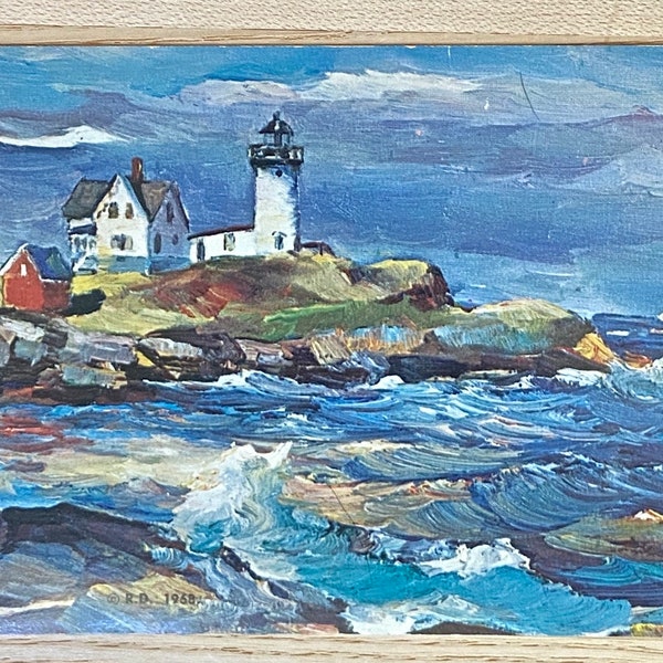 Cape Neddick Postcard, Unposted Changing Weather Post Card, Maine Souvenir Ephemera Reproduction of Oil Painting by Roger Deering