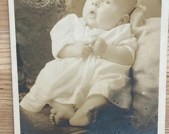 Infant Antique Black and White Photo Postcard, Price Studio Chehalis WA Formal Studio Portrait, RPPC Vintage Baby Photography