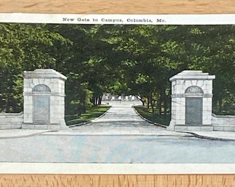 New Gate to Campus, University of Missouri, Columbia MO Black & White Postcard, College Memorabilia, American History, Historic Landmark