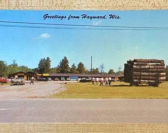 North Wisconsin Logging Camp Collectible Postcard, Greetings from Hayward WI Unposted Advertising Souvenir Ephemera Post Card Collector Gift