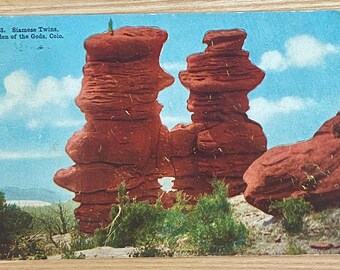 Siamsese Twins Garden of the Gods Co Postcard, Posted 1912, 1-Cent Green Postal Stamp, Historic Landmark Souvenir Ephemera, Colorado History