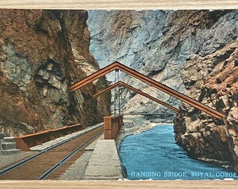 Hanging Bridge Royal Gorge Colorado Vintage Postcard, Posted 1915, 1-Cent Green Washington Postage Stamp, Americana Tourism Advertising