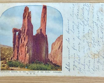 Cathedral Spires, Garden of the Gods Colorado Antique Postcard, Historic Landmark Souvenir Memorabilia Post Card, History Lover Gift
