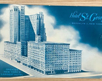 Hotel St George, Brooklyn New York Vintage Postcard, Posted 1969, 3-Cent Purple Liberty Postal Stamp, Americana Tourism Advertising