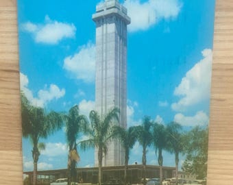 Florida's Citrus Tower Postcard, Posted 1959, 3-Cent Purple Liberty Postal Stamp, Tourism Advertising Souvenir Post Card, Classic Car Lover