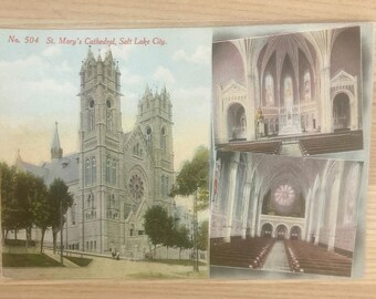 St Mary's Cathedral Salt Lake City UT Vintage Postcard, Historic Neo-Gothic Architecture, Religous & Christian Faith Collectible Ephemera