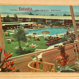 Hotel Saraha Las Vegas NV Postcard, Hotel Grounds & Swimming Pool Advertising Souvenir Memorabilia Post Card, Collectible Color Photography