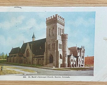 St Mark's Episcopal Church Denver Co Antique Postcard, Posted 1908, 1-Cent Green Franklin Postage Stamp, Historic Landmark Souvenir Ephemera