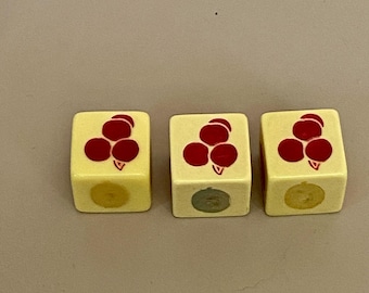 Vintage Celluloid Jackpot Dice Set, 5/8" Square Collectible Gaming Memorabilia, Bakelite Casino Slot Machine Dice Collector
