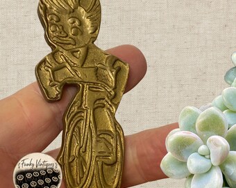 Vintage Brass Bell, Boy Figure Riding Bicycle Table Top Brass Bell, Vintage Home Decor, Vintage Brass Decor