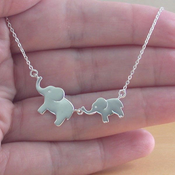 925 Silver Elephant & Baby Necklace/Elephant Necklace/Elephant Jewelry/Elephant Jewellery/Elephant Necklace/African Elephant Necklace