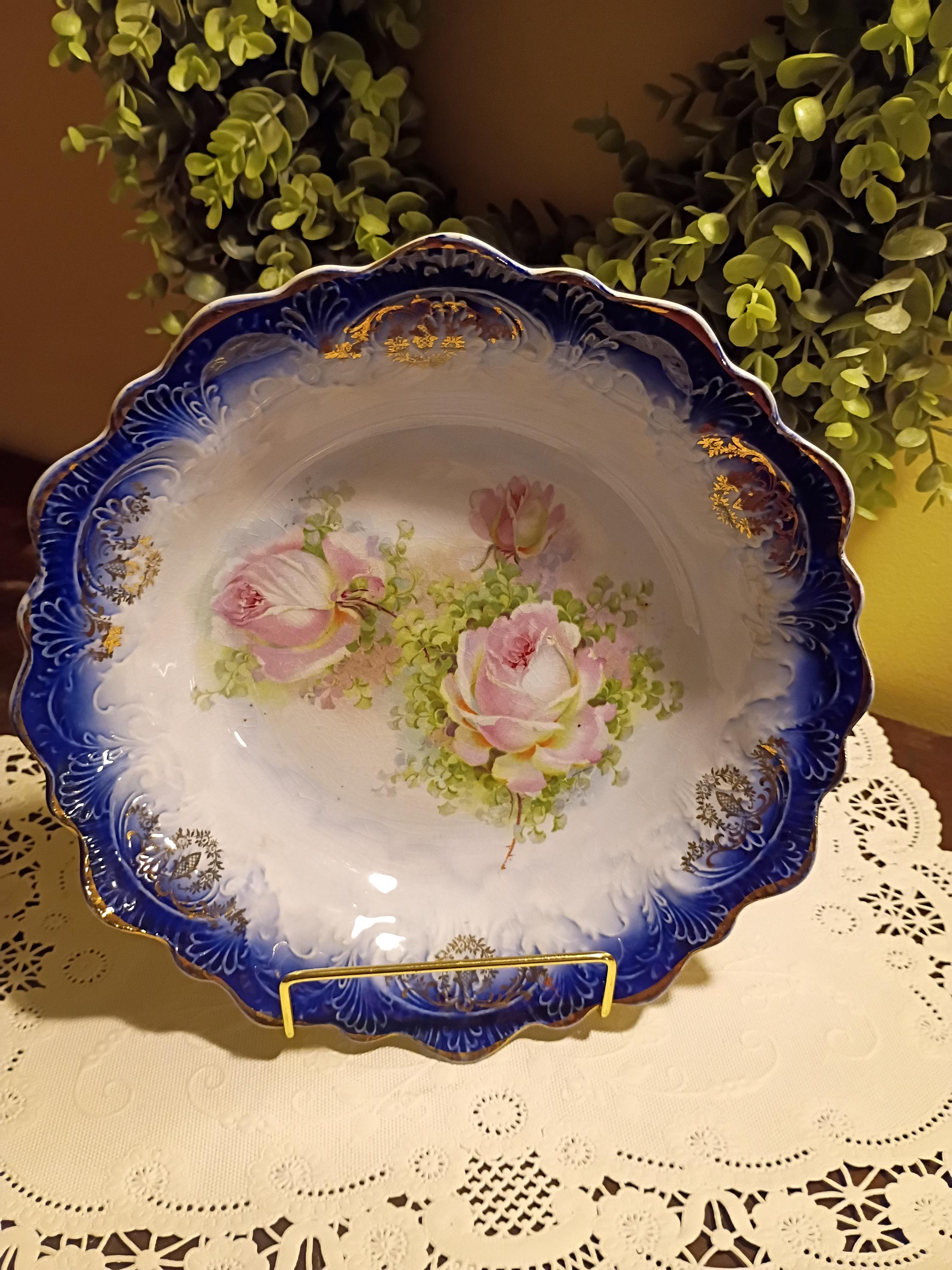Vintage Blue Rose Bowl - Etsy