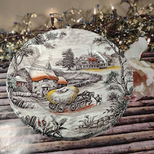 Set of 3 Vintage Yorkshire Ironstone Transferware Plates