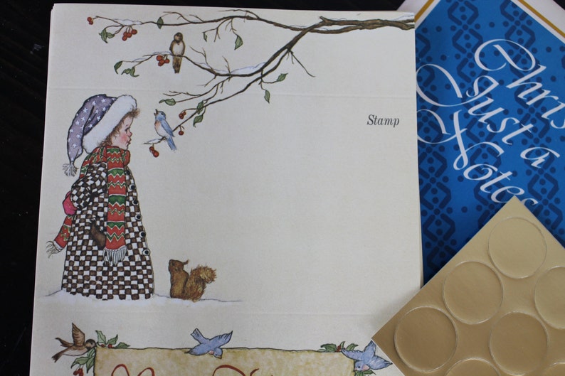 Postcard Vintage Assorted Current Just a Note Christmas Winter Tri Fold Stationery Set By Current Seal Fold Over Notes