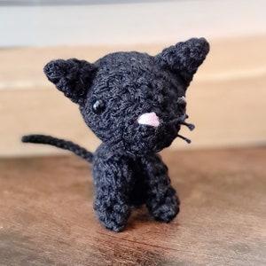 Black Crochet Cat with Embroidered Basket and Gift Box, Black Crochet Cat Soft Ornament