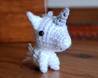 White Crochet Unicorn with Embroidered Basket, Tiny Unicorn Ornament