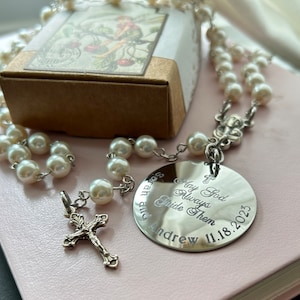 Wedding Rosary, Custom Handmade White Glass Pearl Rosary