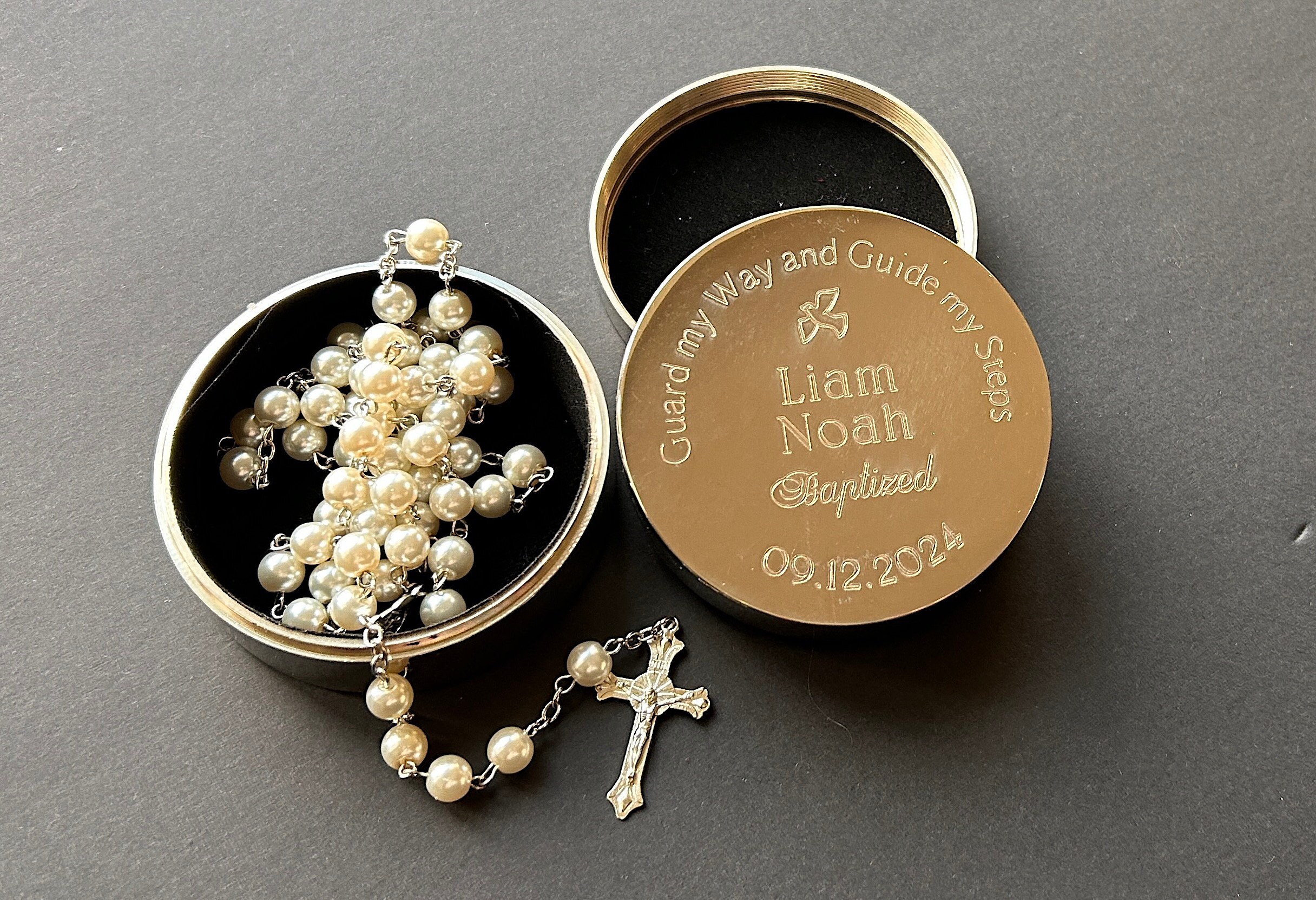 Custom Rosary Box for Baptism, Confirmation, Large 3 Inch Diameter Etsy