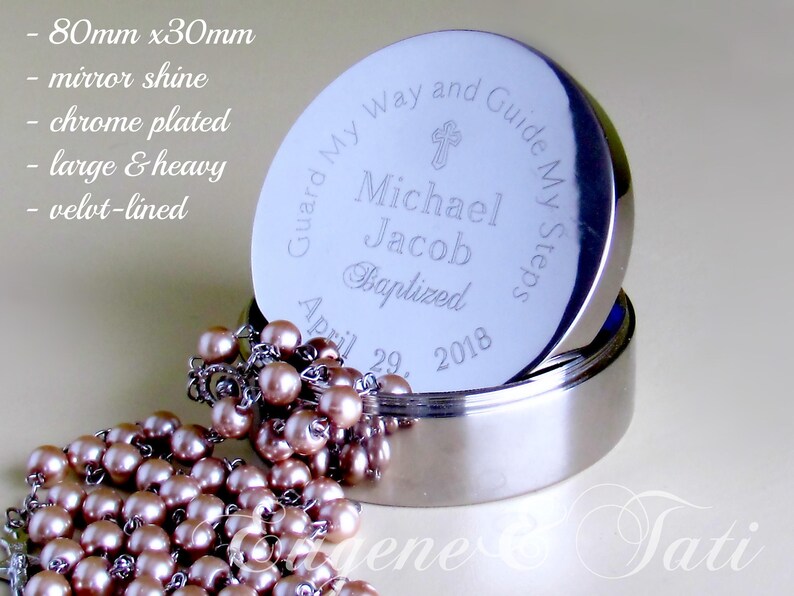 Engraved Silver Rosary Box Personalized With Your Custom Text Etsy