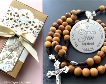 Rosary for Catholic baptism in a gift box