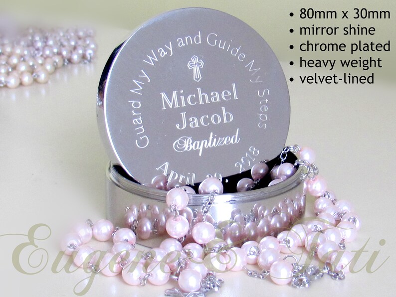 Engraved Silver Rosary Box Personalized With Your Custom Text Etsy