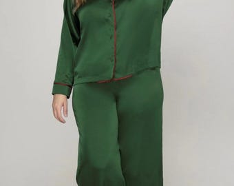 Weihnachtsgrün Seide PJ Set