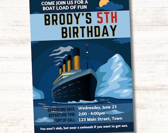 Invitación de cumpleaños del Titanic - Descarga instantánea editable e imprimible personalizada - Cumpleaños del niño - Invitación del barco - Cumpleaños de verano - Fiesta de natación