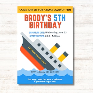 Invito di compleanno Titanic - DOWNLOAD immediato stampabile personalizzato, modificabile - Compleanno del ragazzo - Invito in barca - Compleanno estivo - Festa in piscina