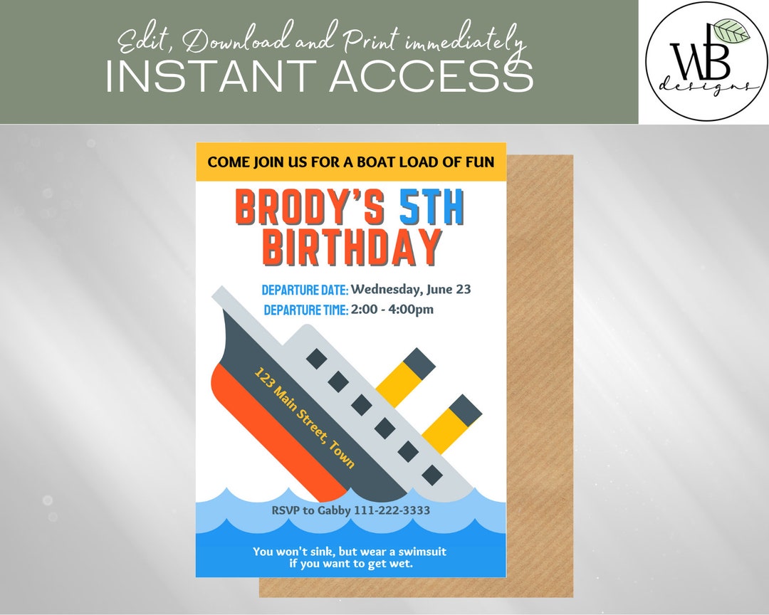Titanic Birthday Invite Custom Printable EDITABLE INSTANT - Etsy