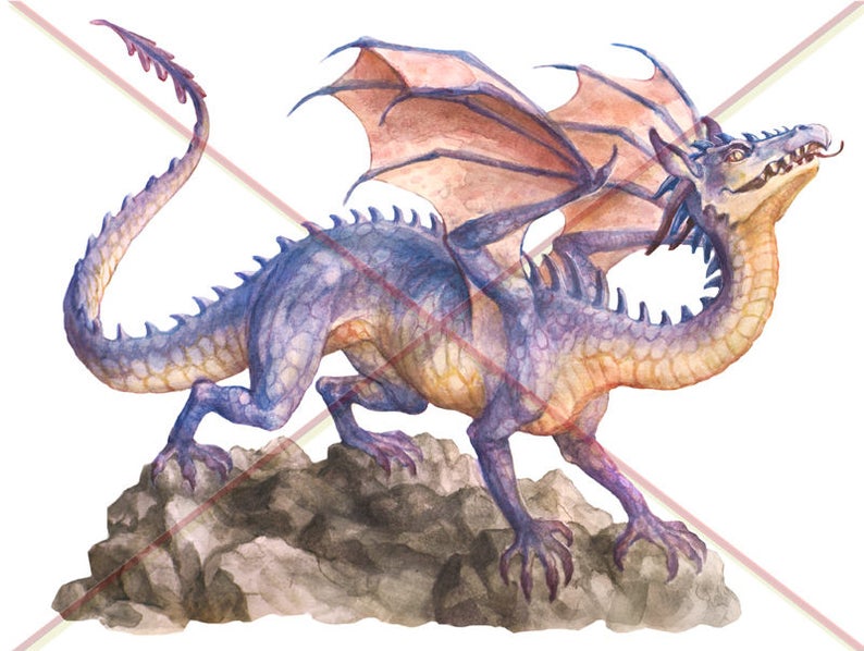 Digital Watercolor Illustration Hand-painted Commercial use Fantasy Clip Art Realistic Dragon Stock Illustration Dragons Clipart