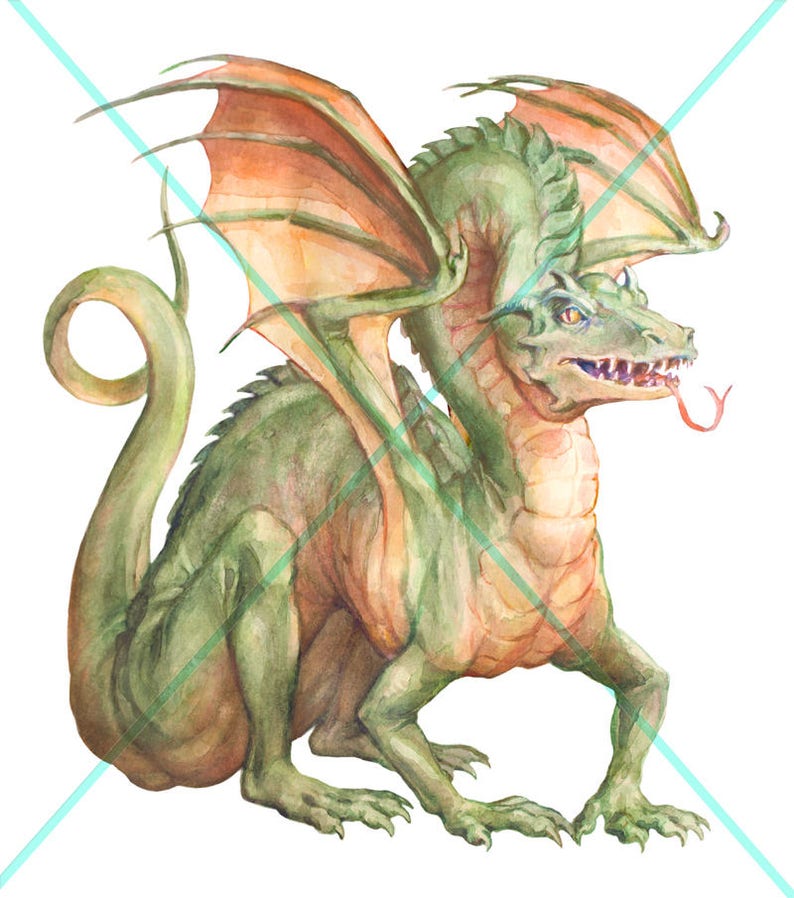 Digital Watercolor Illustration Hand-painted Commercial use Fantasy Clip Art Realistic Dragon Stock Illustration Dragons Clipart