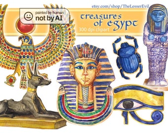 Treasures od Egypt Clipart, Digital Watercolor Illustration, Egyptian Clip Art, Hand-painted Ancient Treasures, Stock, commercial use