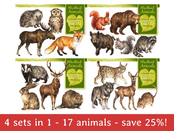FULL PACK Woodland Animals Clipart Digital Watercolor Forest - Etsy FULL PACK Woodland Animals Clipart Digital Watercolor Forest - Etsy