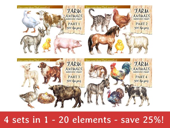 FULL PACK Farm Animals Clipart Digital Watercolor - Etsy FULL PACK Farm Animals Clipart Digital Watercolor - Etsy