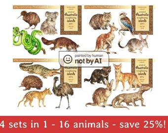 FULL PACK Animals of Australia Clipart, Digital Watercolor Australian Clip Art, Hand-painted Realistic Stock Illustration, Commercial use
